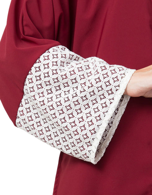 Women Bottom and Sleeve Embroidered Fabric With Extra Jacket at Front Abaya Maroon